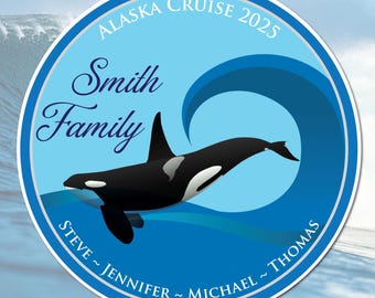 Personalized Alaska Cruise 2025 Magnet: Orca Family Stateroom Decor (7.4 x 7.4)