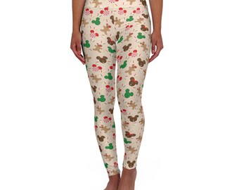 Christmas Mickey Mouse Gingerbread Man Cookies Disney Inspired High Waisted Yoga Leggings (AOP)