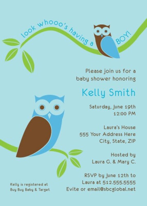 Items similar to Modern Owl Boy Baby Shower Invitation PRINTABLE only on Etsy