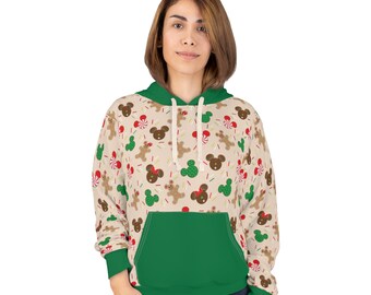 Christmas Mickey Mouse Gingerbread Man Disney Inspired Unisex Pullover Hoodie (AOP)