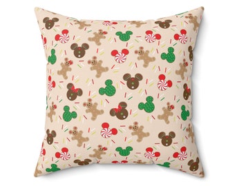 Festive Christmas Mickey Gingerbread Man Cookie Square Pillow - Perfect Holiday Decor!