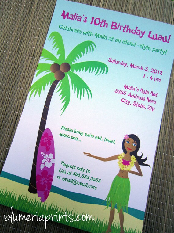 Items similar to Printed Hula Girl Luau Invitations 20 invites and
