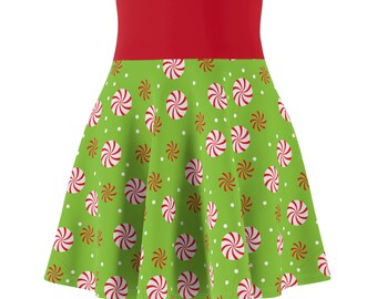 Christmas Candy Cane Swirls Women's Skater Skirt (AOP)