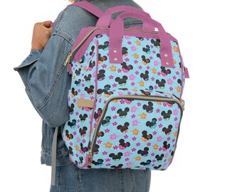 Island Vibes all Over Multifunctional Diaper Backpack - Hawaiian Tropical Disney Mickey and Minnie Mouse