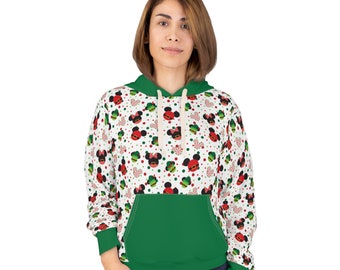 Christmas Santa Mickey Mouse and Mrs. Clause Minnie with Elfs Disney Inspired Unisex Pullover Hoodie (AOP)