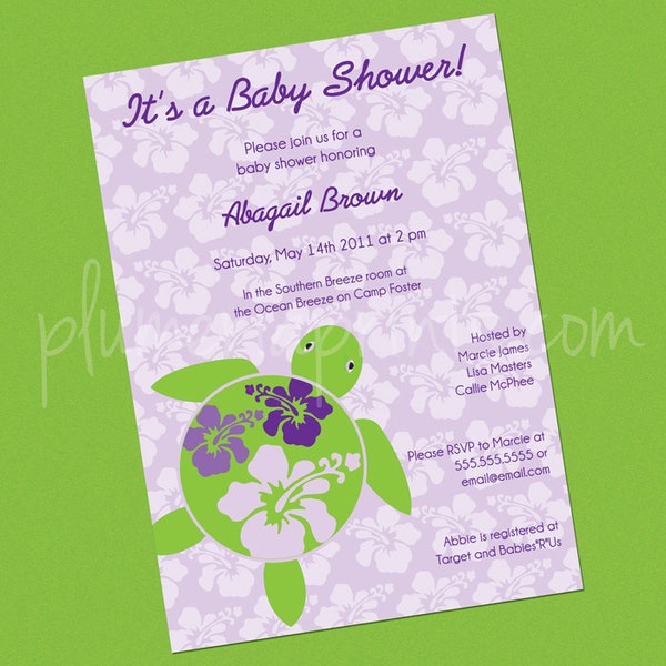 DIY Invitation - Hawaiian Honu Purple - Baby Shower or Birthday