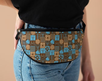 Mischief in Paradise: Disney Tiki Stitch Hawaiian Tapa Print Fanny Pack