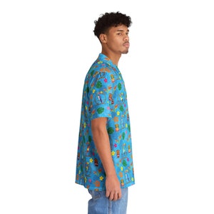 Men's Hawaiian Shirt AOP Blue Stretchy Comfort Enchanted Tiki Room Tropical image 5