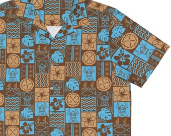 Men's Hawaiian Shirt Disney Stitch Tiki Tapa Print Stretchy