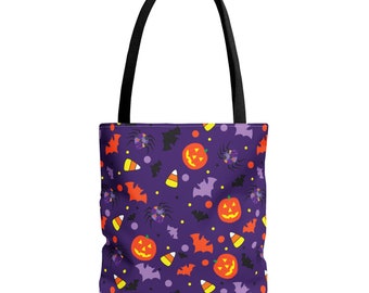 Halloween Things Pumpkins Bats and Candy CornsTote Bag (AOP)