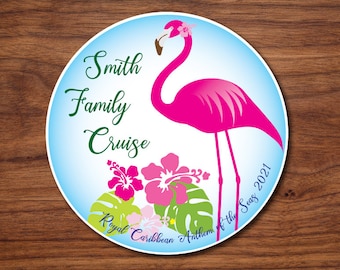 Tropical Flamingo Cruise Door Family Magnet  for Royal Caribbean - Carnival - Celebrity - 7 x 7