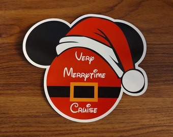 Santa Hat Very Merrytime Mickey Magnet Cruise Magnet for Disney Cruise Door Decorating - 2 sizes