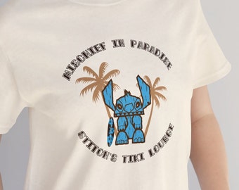 Stitch's Mischief in Paradise Tiki Lounge Unisex Jersey Short Sleeve Tee