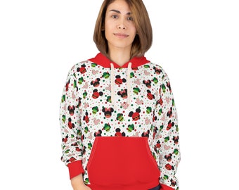 Christmas Santa Mickey Mouse and Mrs. Clause Minnie with Elfs Disney Inspired Unisex Pullover Hoodie (AOP)