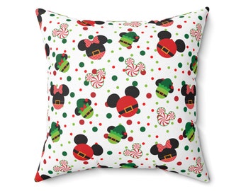 Christmas Santa Mickey and Minnie Mouse Disney Inspired Spun Polyester Square Pillow