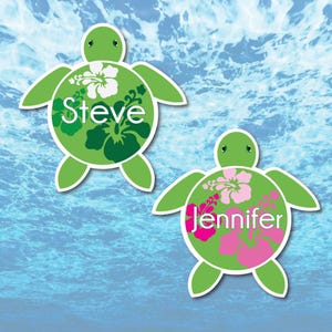 Personalized Sea Turtle Cruise Magnet: Tropical Hibiscus Shells for Cabin Door Decor