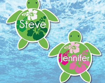 Personalized Sea Turtle Cruise Magnet: Tropical Hibiscus Shells for Cabin Door Decor