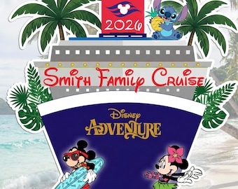 Disney Cruise Door Magnet Mickey Minnie and Stitch Tropical Hawaiian Vibe