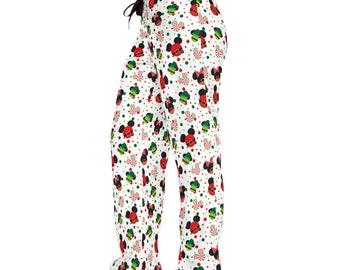 Christmas Mickey and Minnie Mouse Disney Inspired Women's Pajama Pants (AOP)