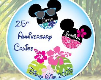 Anniversary Cruise Magnet Mickey & Minnie Hawaiian Shirts Door Decor Disney Vacation Keepsake 7.4