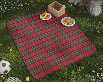 Cozy Plaid Picnic Blanket, Outdoor Blanket, Camping Blanket, Travel Blanket, Fall Decor, Family Gathering, Taryn plaid picnic blanket, red