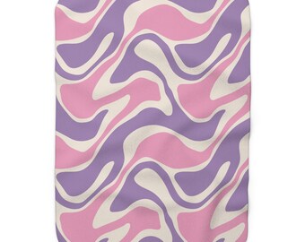 Manta de vellón Sherpa: Ondas abstractas, decoración del hogar moderna, manta acogedora, manta con remolinos, manta pastel, manta morada y rosa, manta moderna
