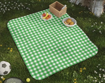 Green Gingham Picnic blanket, Classic Picnic Blanket, Outdoor Blanket, Checkered Blanket, Summer, Gift for Outdoor Lovers, Camping blanket