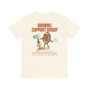 Amusant maillot de football Cleveland : Browns Support Group en blanc, marron et couleurs naturelles