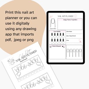 Puede incluir: Un planificador de arte de u&ntilde;as imprimible con una paleta de colores, espacio para notas y solicitudes, y una secci&oacute;n para dise&ntilde;ar arte de u&ntilde;as en diferentes formas de u&ntilde;as. El planificador incluye una secci&oacute;n para u&ntilde;as cuadradas cortas y u&ntilde;as redondas peque&ntilde;as.