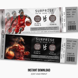 Bearbeitbare Basketball Spiel Ticket Vorlage: Überraschungs Andenken (Digitaler Download)
