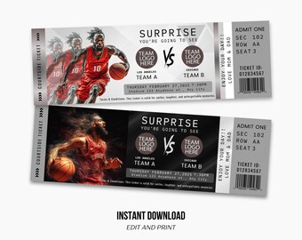 Editable Basketball Game Ticket Template: Surprise Keepsake (Digital Download)