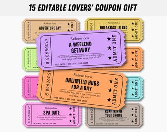 Retro Love Coupons: Editable Gift Template (Digital Download)