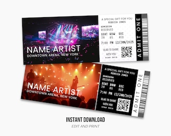 Custom Concert Ticket Template with QR Code (Digital Download)