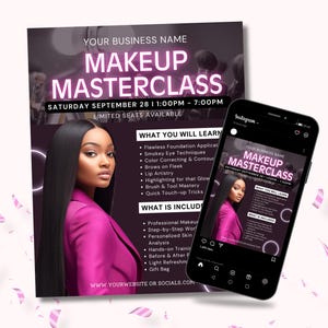 Makeup Class Flyer, MUA Class Flyer, Makeup Masterclass Course, Makeupclass flyer, MUA Class Flyer