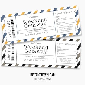 Wochenendausflug-Geschenkgutschein, bearbeitbarer Wochenendausflug-Gutschein, Reisegeschenkgutschein, druckbarer Reisegeschenkgutschein