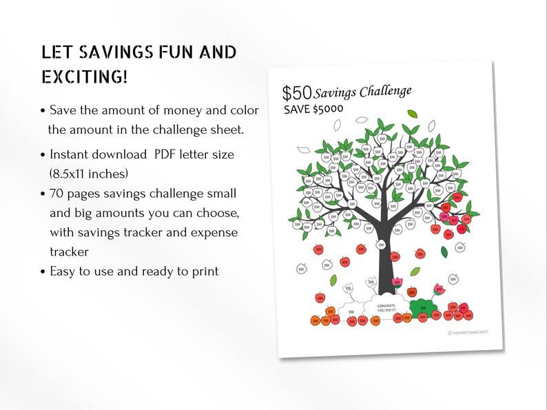 Savings Tree Examples Money Savings Challenge Printable: Savings Tracker Bundle (PDF) - Etsy