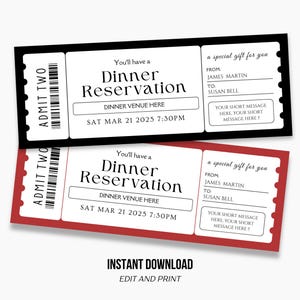 Dinner Reservation Voucher, Dinner Date Voucher Surprise, Dinner Reservation Ticket, Editable Dinner Date Coupon, Dinner Gift Certificate