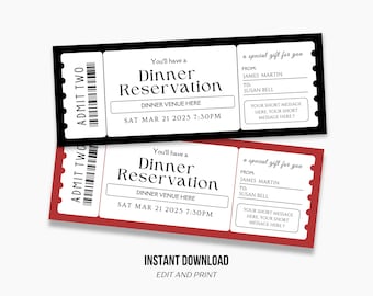 Editable Dinner Reservation Ticket: Surprise Gift (Canva Template)