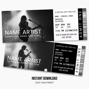 Custom Concert Ticket Template: Printable Event Gift (Digital Download)