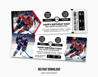 Custom Hockey Ticket Gift Template, Printable Canva Design (Digital Download)