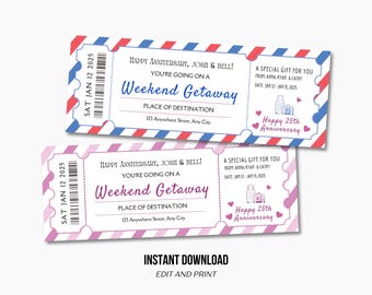 Editable Weekend Getaway Gift Voucher: Anniversary Travel Ticket (Digital Download)