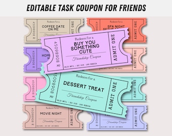 Friendship Coupons: Editable Task Gift for Bestie (Printable)