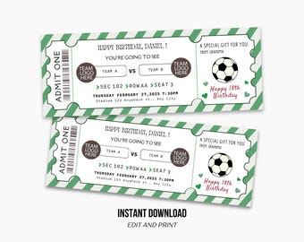 Editable Soccer Ticket Template: Surprise Gift (Digital Download)