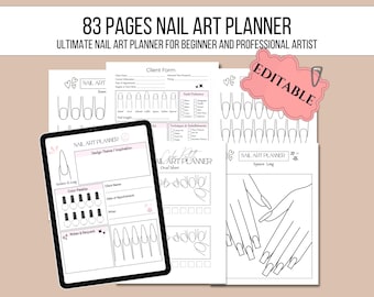 Nail Art Übungsvorlage, Nail Art Planer, 83-seitiger Nail Tech Guide, Anfänger bis Profi Planer, bearbeitbares Nail Tech Workbook