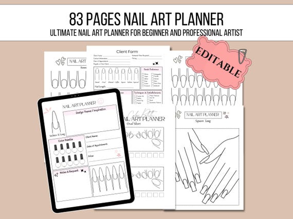 Nail Art Practice Planner: 83-Page Nail Tech Guide (Editable Canva Template)