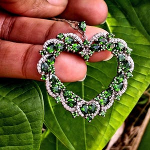 Green Chrome Diopside Rhodium Over Sterling Silver Heart Pendant 4.36ctw | Gift For Her | Incredible Statement Jewelry | JTV