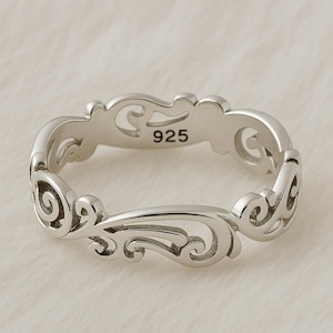 Elegant 925 Sterling Silver Filigree Swirl Ring, Vintage Inspired Scroll Band ,Dainty Handmade Jewelry ,Gift for Her ,All Sizes Available
