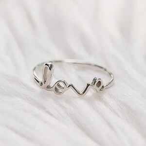 Sterling Silver Love Ring - Handwritten Script Promise Ring | Dainty Adjustable Band | Minimalist Personalized Jewelry | Gift for Her