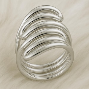 Abstract Swirl Ring 925 Sterling Silver | Modern Sculptural Jewelry | Minimalist Statement Band | Adjustable Open Ring | Unique Gift for Her