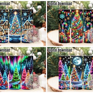 Neon Glow Christmas Pack 2  - Bundle of 5 - 20oz Skinny Tumbler Sublimation Wrap (Digital Download Only)